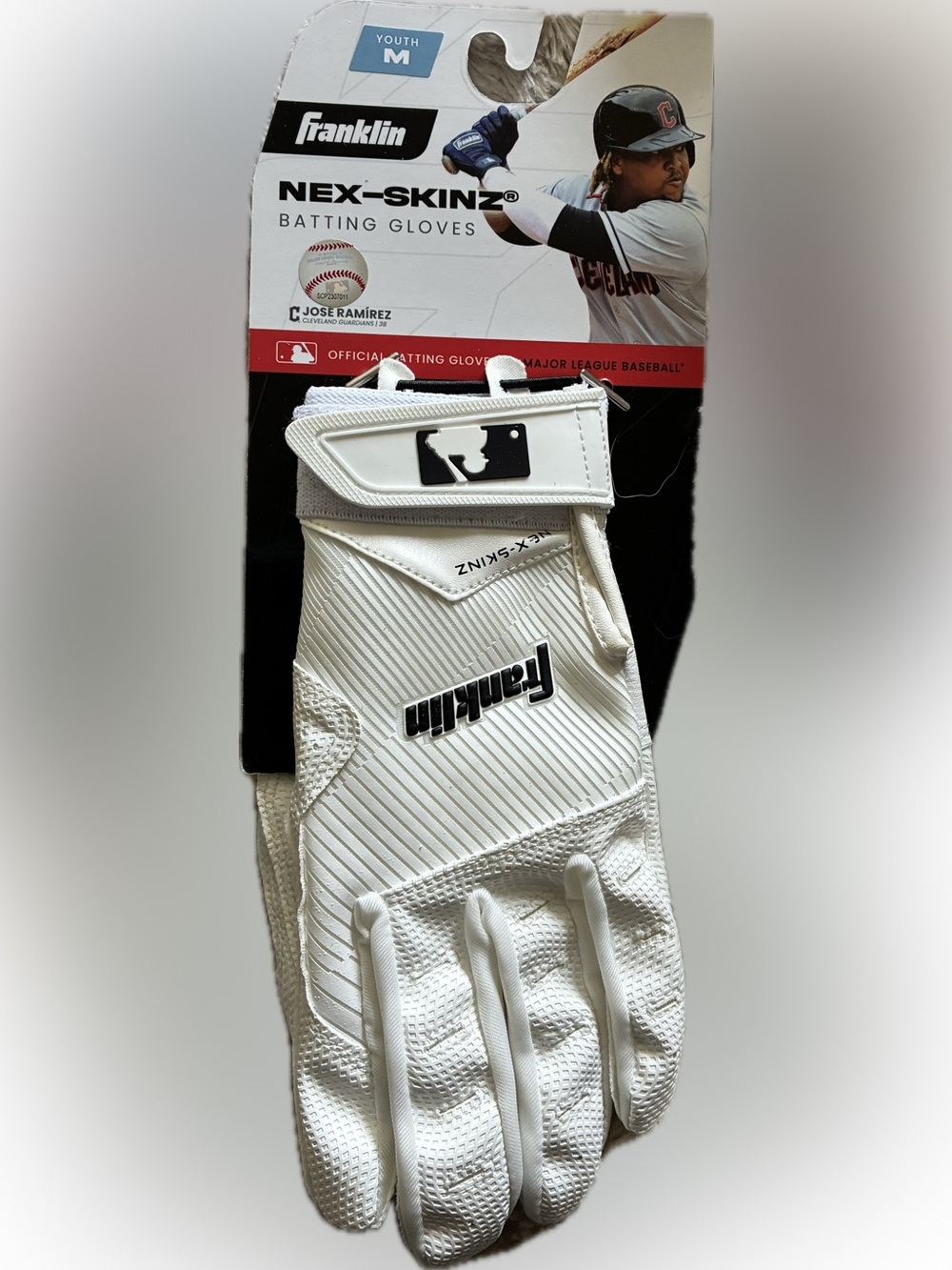 Franklin Nex Skinz Youth White Batting Glove with MLB Logo